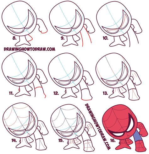 Learn How To Draw Cartoon Spiderman Cute Chibi Kawaii Simple