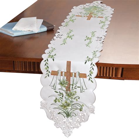 Collections Etc Embroidered Lily And Cross Easter Table Linens Runner