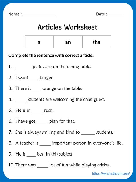 Articles Worksheets For 5th Grade Articles Worksheet English Grammar