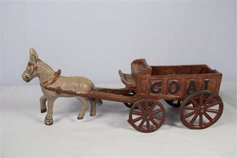 Lot Vintage Donkey Drawn Coal Wagon Cast Iron Toy