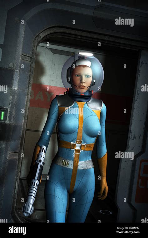 Futuristic Astronaut Girl In Space Suit 3d Render Science Fiction Stock