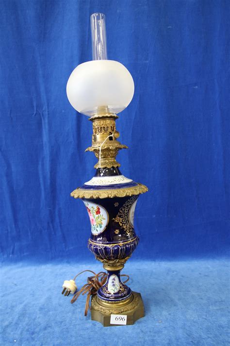 Lot Wonderful Late 19th Century Porcelain Oil Lamp With Chimney And