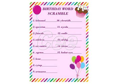 Birthday Party Game Party Game For Girl Printable Birthday Etsy