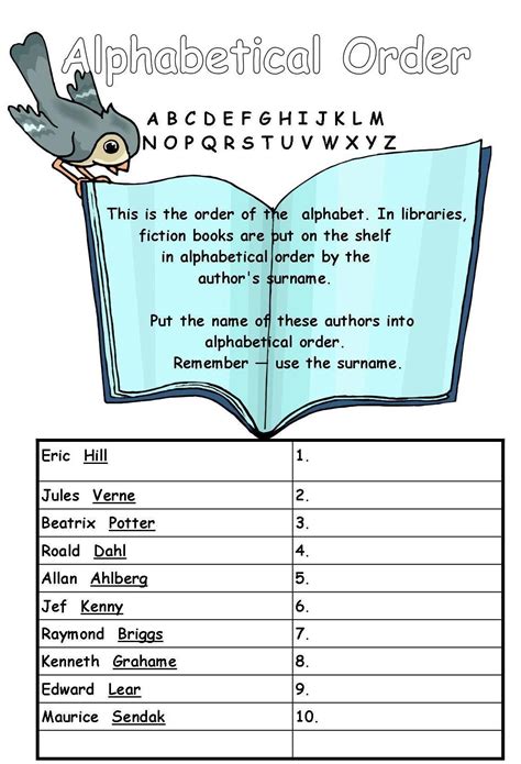 Alphabetical Order Worksheet For Year 3 And 4 Library Skills
