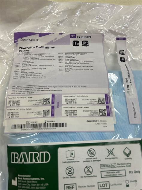 New Bard F218108pt Powerglide Pro Midline Catheter 18g X 10cm