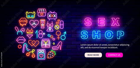 Sex Shop Neon Website Template With Circle Layout Flyer For Intimate