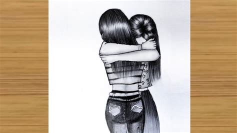 How To Draw Best Friends With Hugging Each Other Pencil Sketch Easy