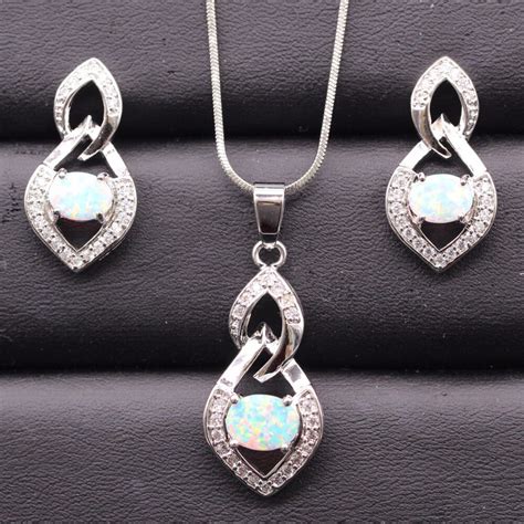 Fashion Opal Set Jewelry Shine White Opalandzircon Ladies Jewelry For