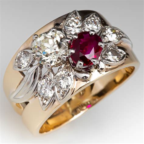 A wide variety of vintage ruby rings options are available to you, such as main stone, jewelry main material, and gender. Vintage Old Euro Diamond & Ruby Wide Band Ring 14K Gold