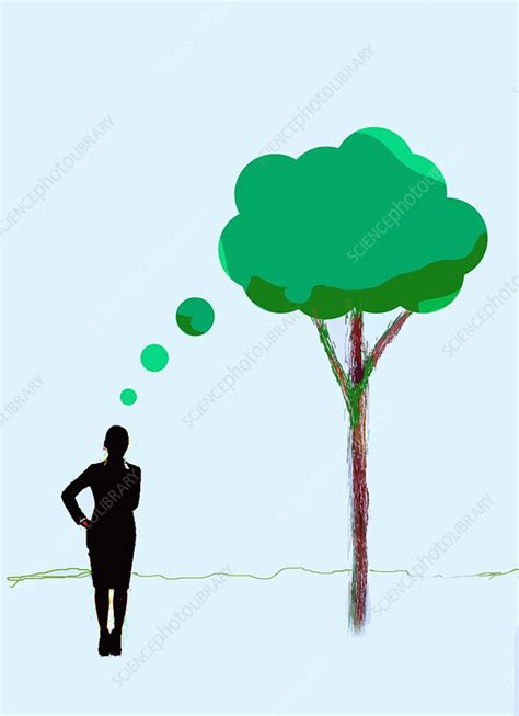 Businesswoman Thinking Of Tree Thought Bubble Illustration Stock