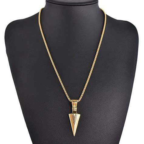 Arrow Pendant Necklace Simple Gold Bead Arrow Long Chain Men Women Necklaces Jewelry Fashion