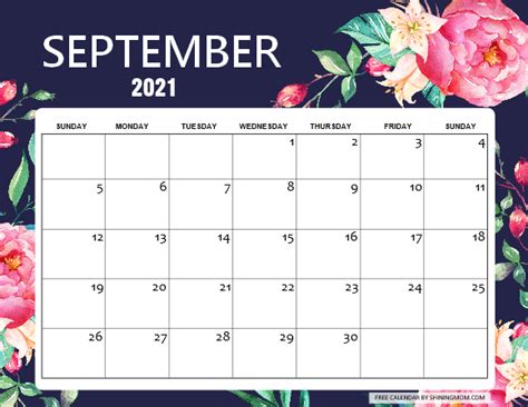 Free Printable September 2021 Calendar 12 Awesome Designs