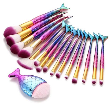 Fony 16pcs Mermaid Makeup Brushes Set Kit Professional Powder Blusher