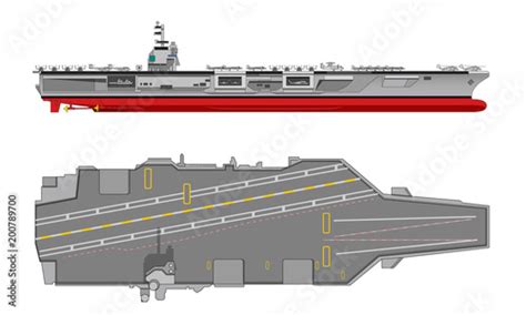 Aircraft Carrier Warhip Side And Top View Stock Vector Adobe Stock