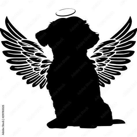 Pet Memorial Angel Wings Shih Tzu Dog Silhouette Vector Stock Vector
