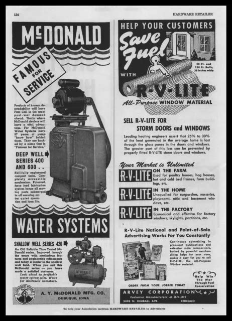 1943 Ay Mcdonald Mfg Co Dubuque Iowa Deep Well Water Systems Vintage