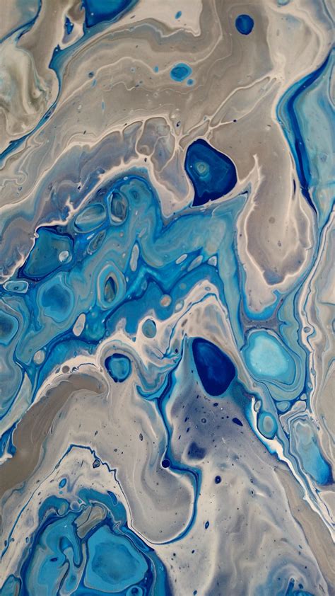 Fluid Pouring Original Painting Abstract Art Blue And Gray Fluid