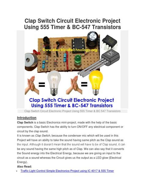 Clap Switch Circuit Electronic Project Using 555 Timer And Bc 547