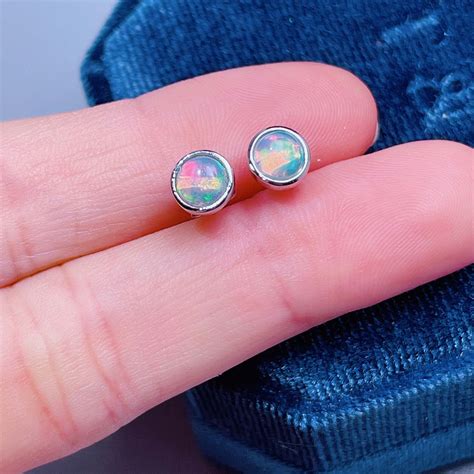 Natural Fire Opal Stud Earring Sterling Silver White Opal Etsy