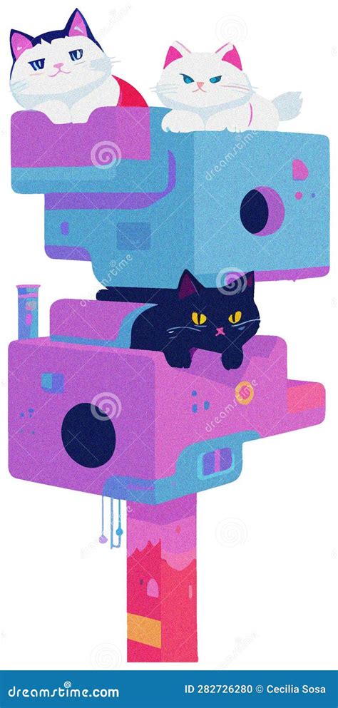Vector Image Cute Cats Playing In Cat House Stock Illustration