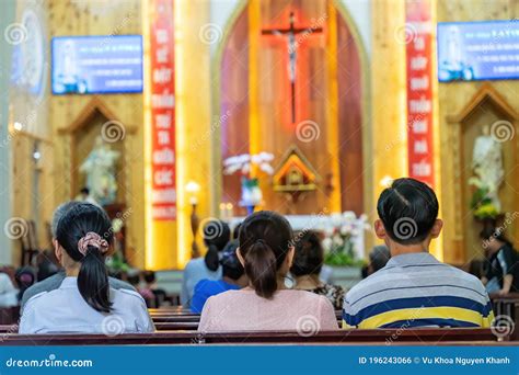 A Blurred Background Photo Of The Inside Of A Vietnamese Church