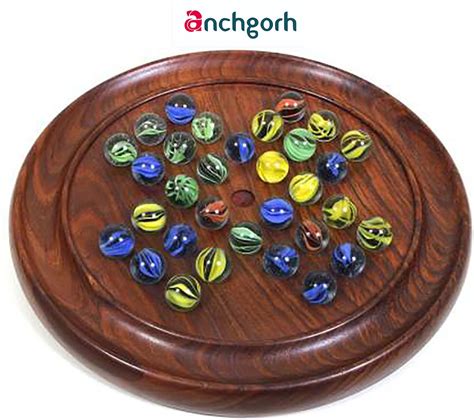 Wooden Solitaire Game Board With Glass Marbles Number Of Players One