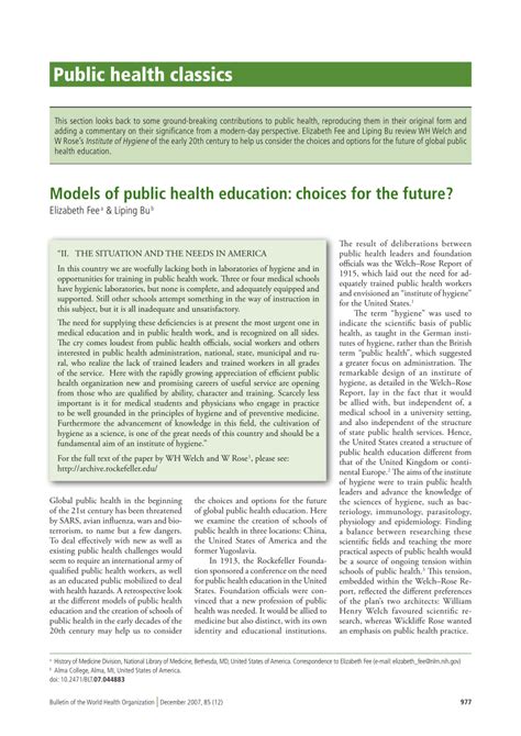 Pdf Models Of Public Health Education Choices For The Future