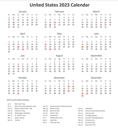 Us Holiday List 2023 And Us Calendar 2023 Pdf Download
