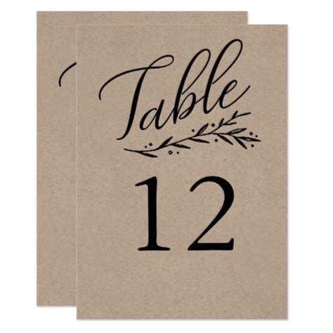 Elegant Kraft Wedding Table Number Templates Wedding Typography