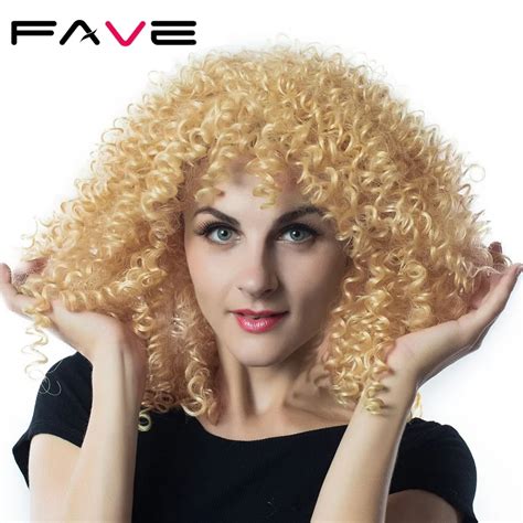 Fave Afro Kinky Curly Synthetic Wig Blonde Brown 613 Color For Black White Women Short Heat
