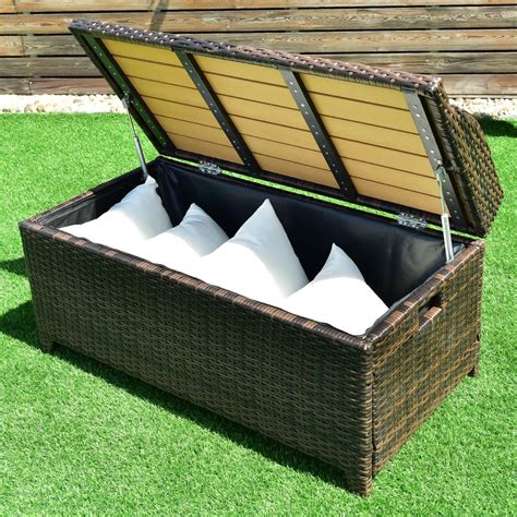 Outdoor entertaining just got easier withoutdoor entertaining just got easier with the suncast patio storage and prep station. Tangkula Wicker Deck Box 50 Gallon Patio Outdoor Pool Rattan Container Storage Box Bench Seat
