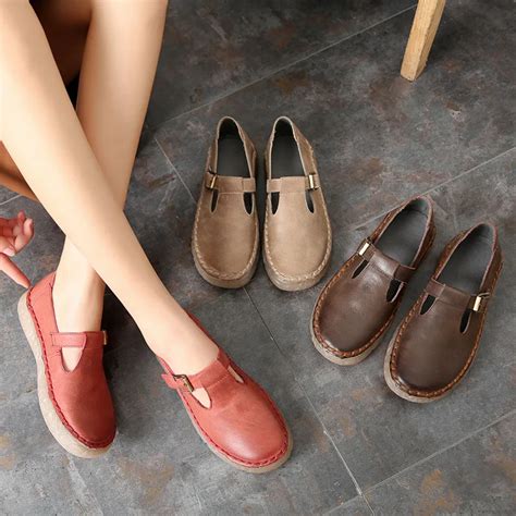Women Lazy Shoes Flats Genuine Leather Spring Shoes 2019 Women Handmade