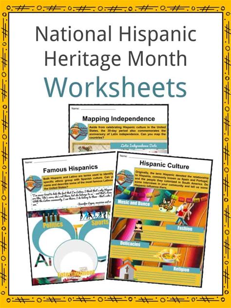 National Hispanic Heritage Month Facts Worksheets