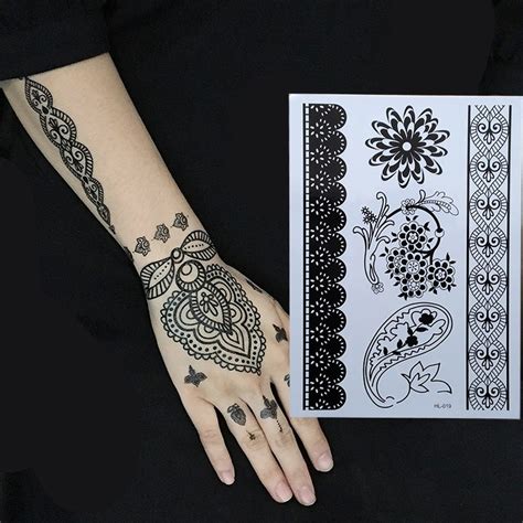 Henna Temporary Tattoos 6pcslot Black Ink Color Indian Henna Tattoo
