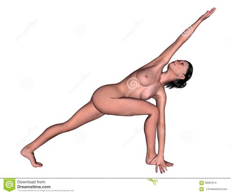 D Nude Model In Yoga Pose Revolved Side Angle Pose Stock