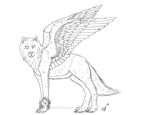 Winged Wolf Lineart By Redwolfakasora On Deviantart