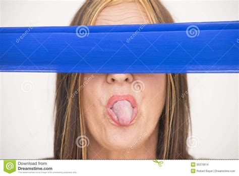 Blindfold Woman Sticking Tongue Out Stock Images Image 35370614
