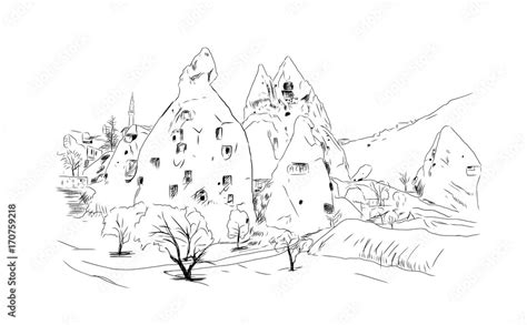 Hand Drawn Sketch Of Cappadocia Turkey In Vector Illustration Stock