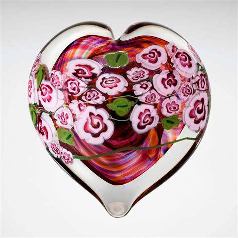 Pink Roses On Ruby Heart Paperweight By Shawn Messenger Art Glass Paperweight Artful Home