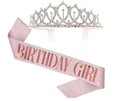 Pink Birthday Girl Belt And Rhinestone Headwear Kit Birthday Gift Glitter Decoration Belt For