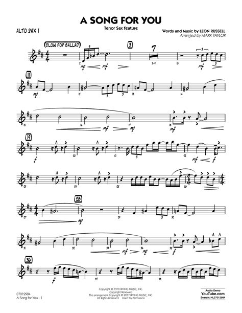 a song for you tenor sax feature alto sax 1 partitions mark taylor jazz ensemble