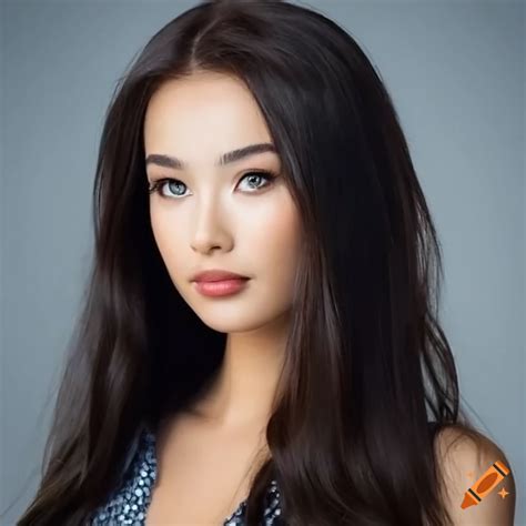 Young Woman Eurasian Beautiful Stunning Pretty Clear Skin Long