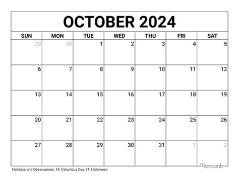 October 2024 Calendars Free Printable With Holidays