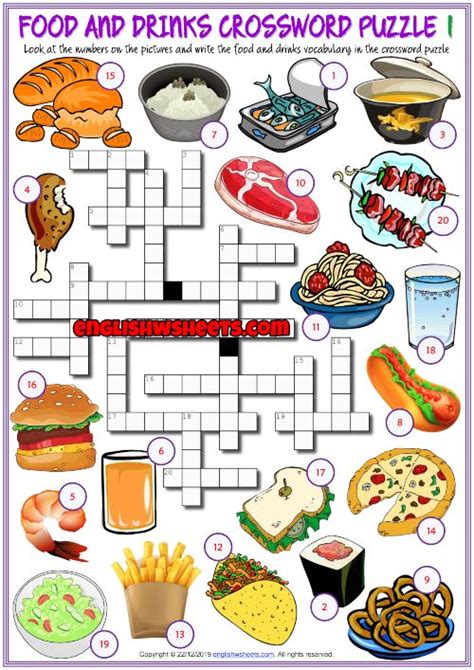 Food And Drinks Esl Crossword Puzzle Worksheets Crossword Printable