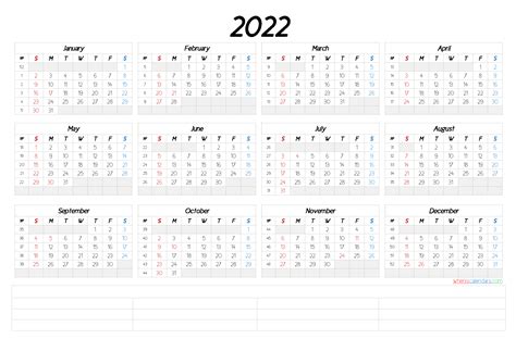 Printable Calendar Year 2022 Editable 2022 Yearly Calendar Landscape