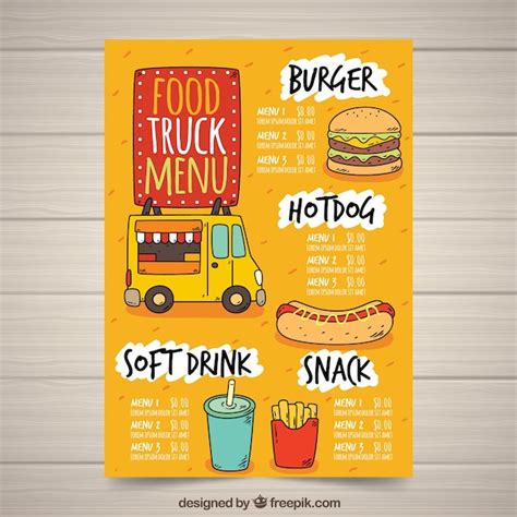 Menú De Food Truck Dibujado A Mano Con Comida Rápida Vector Gratis