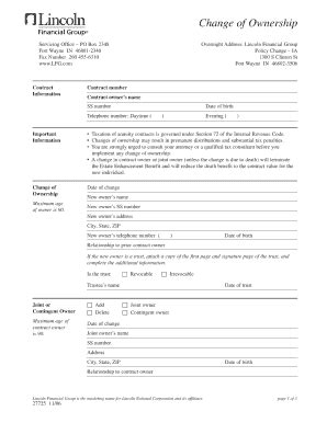 Lincoln financial provides term life and universal life. Lincoln Financial Change Of Ownership Form 27725 - Fill Online, Printable, Fillable, Blank ...