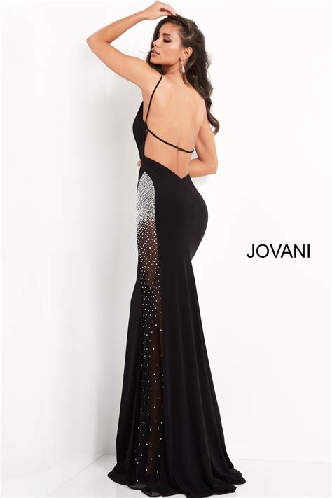 Jovani Black Beaded Sides Sheath Prom Dress