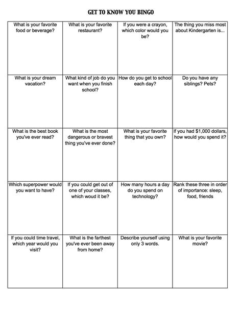 Printable Getting To Know You Worksheets