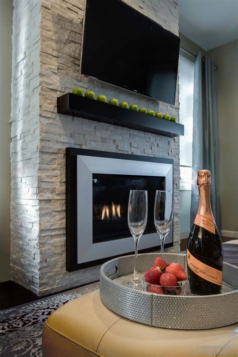 White And Grey Brick Fireplaces Contemporary Design